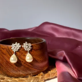 92.5 Silver Frosty Pearl Drop Rhinestone Earrings