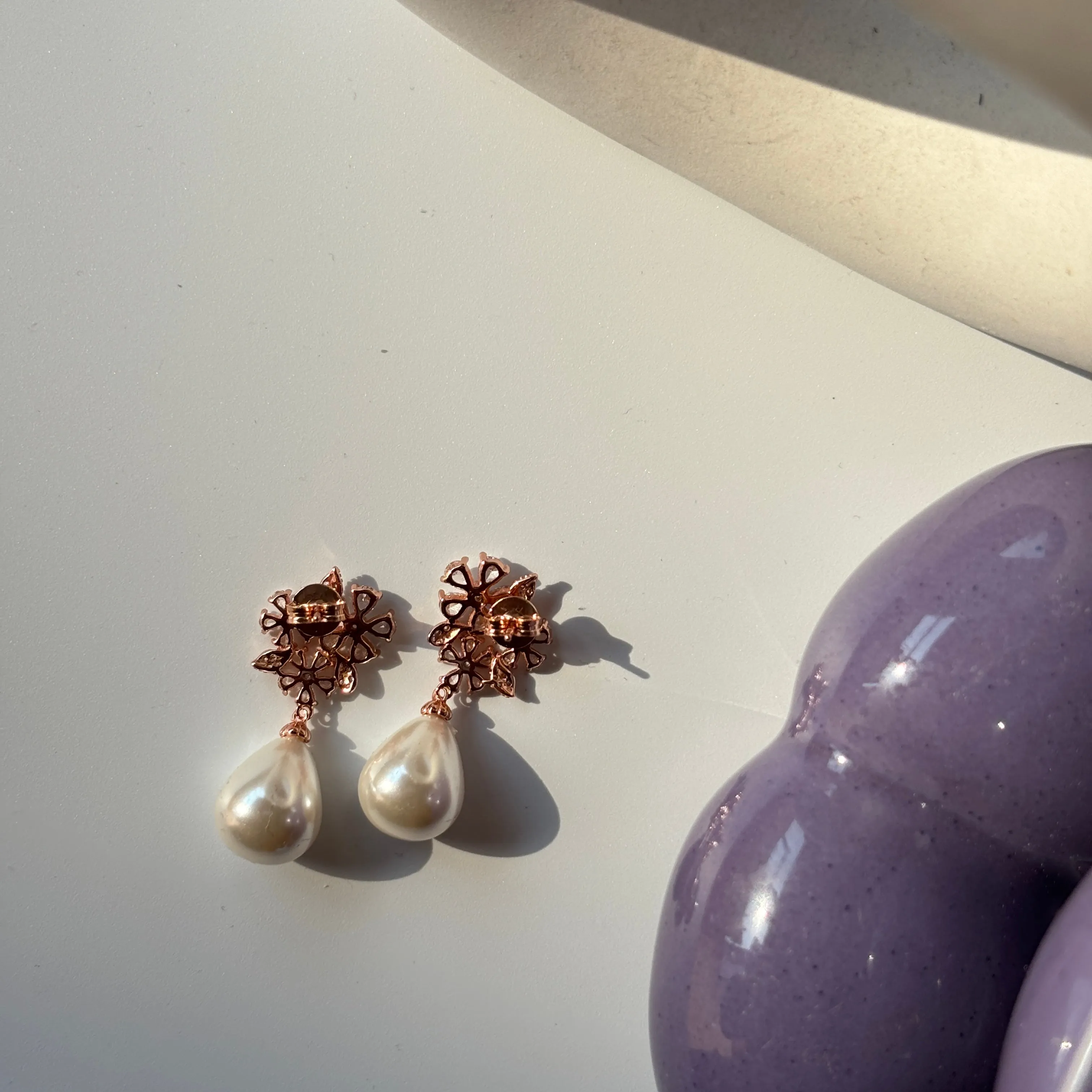 92.5 Silver Frosty Pearl Drop Rhinestone Earrings