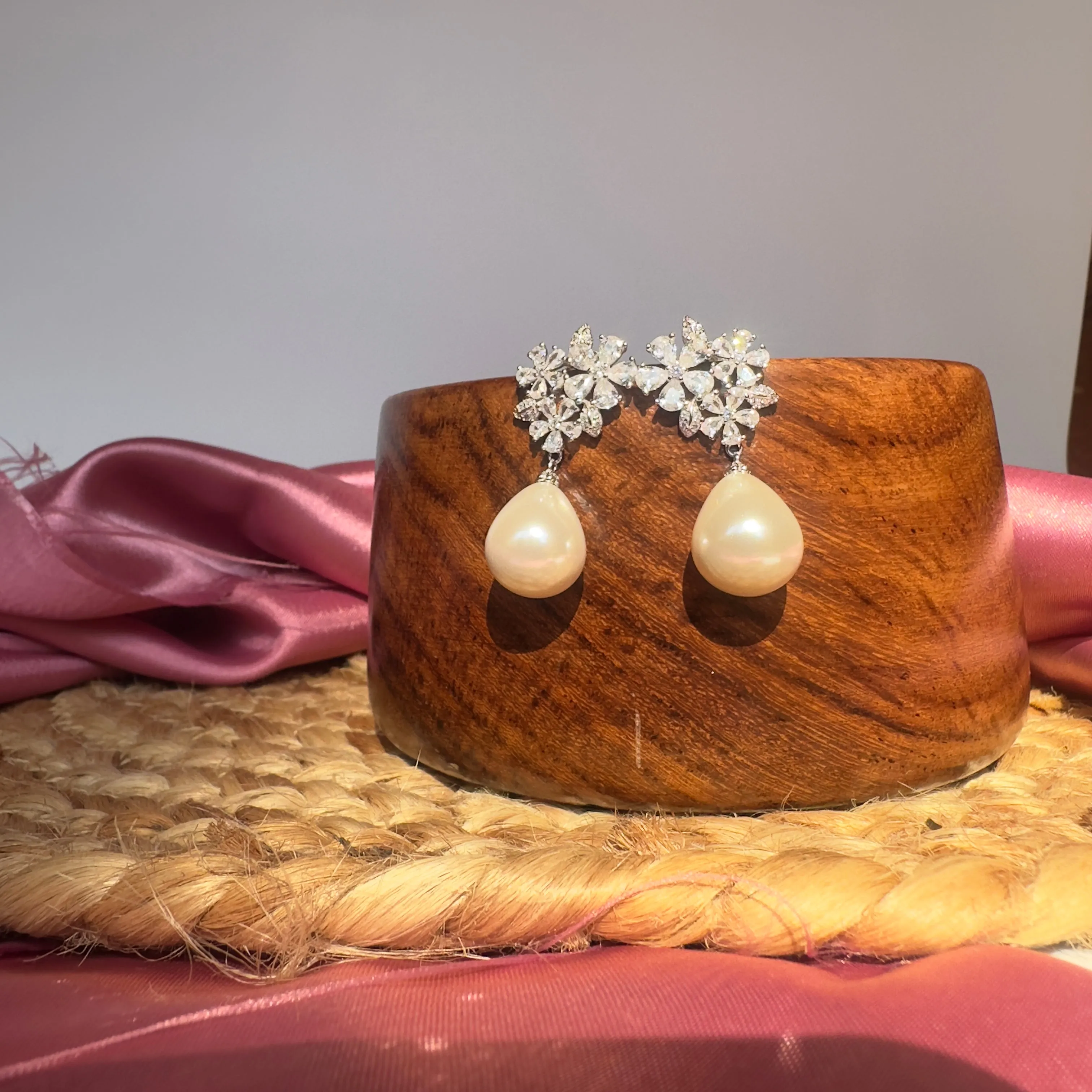 92.5 Silver Frosty Pearl Drop Rhinestone Earrings