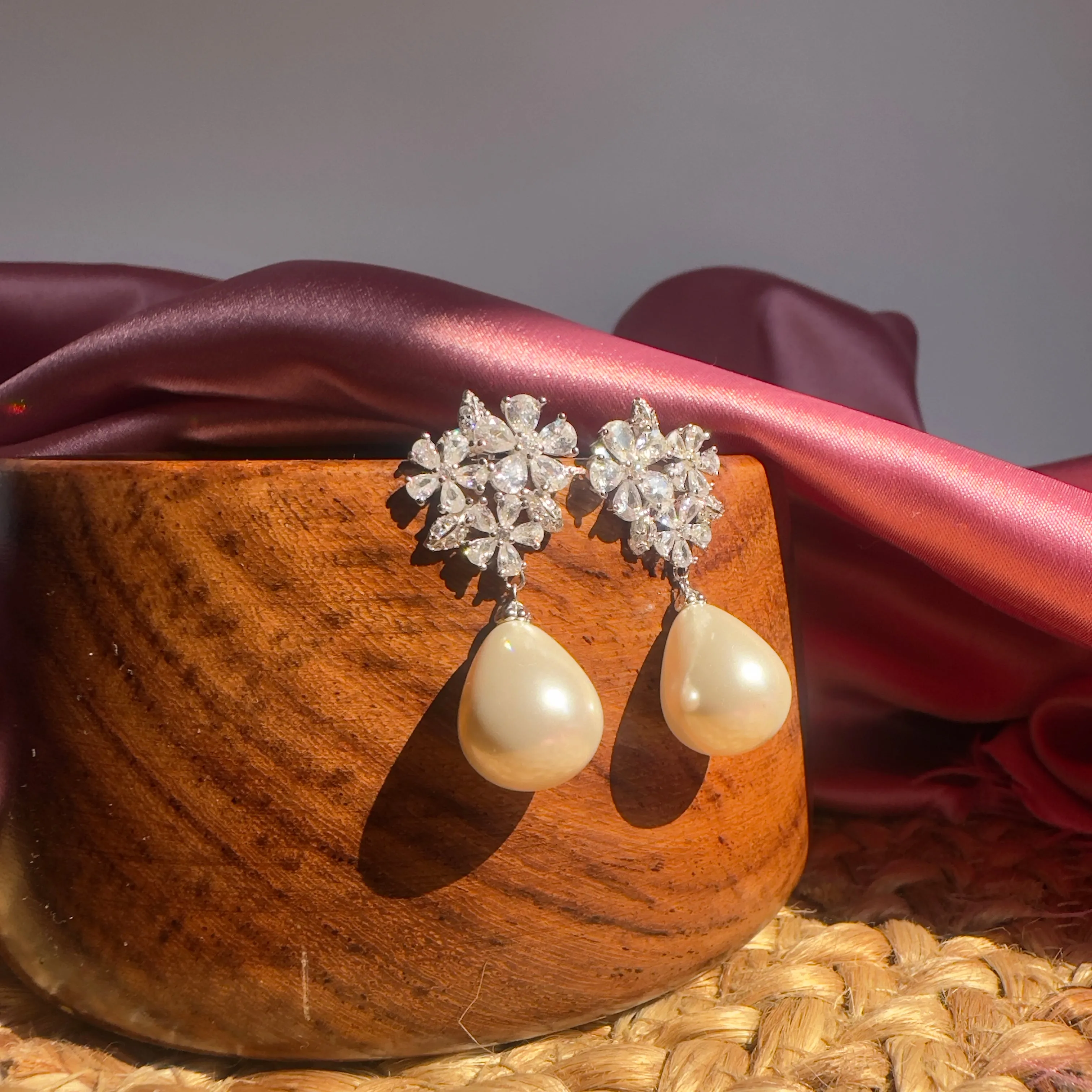92.5 Silver Frosty Pearl Drop Rhinestone Earrings