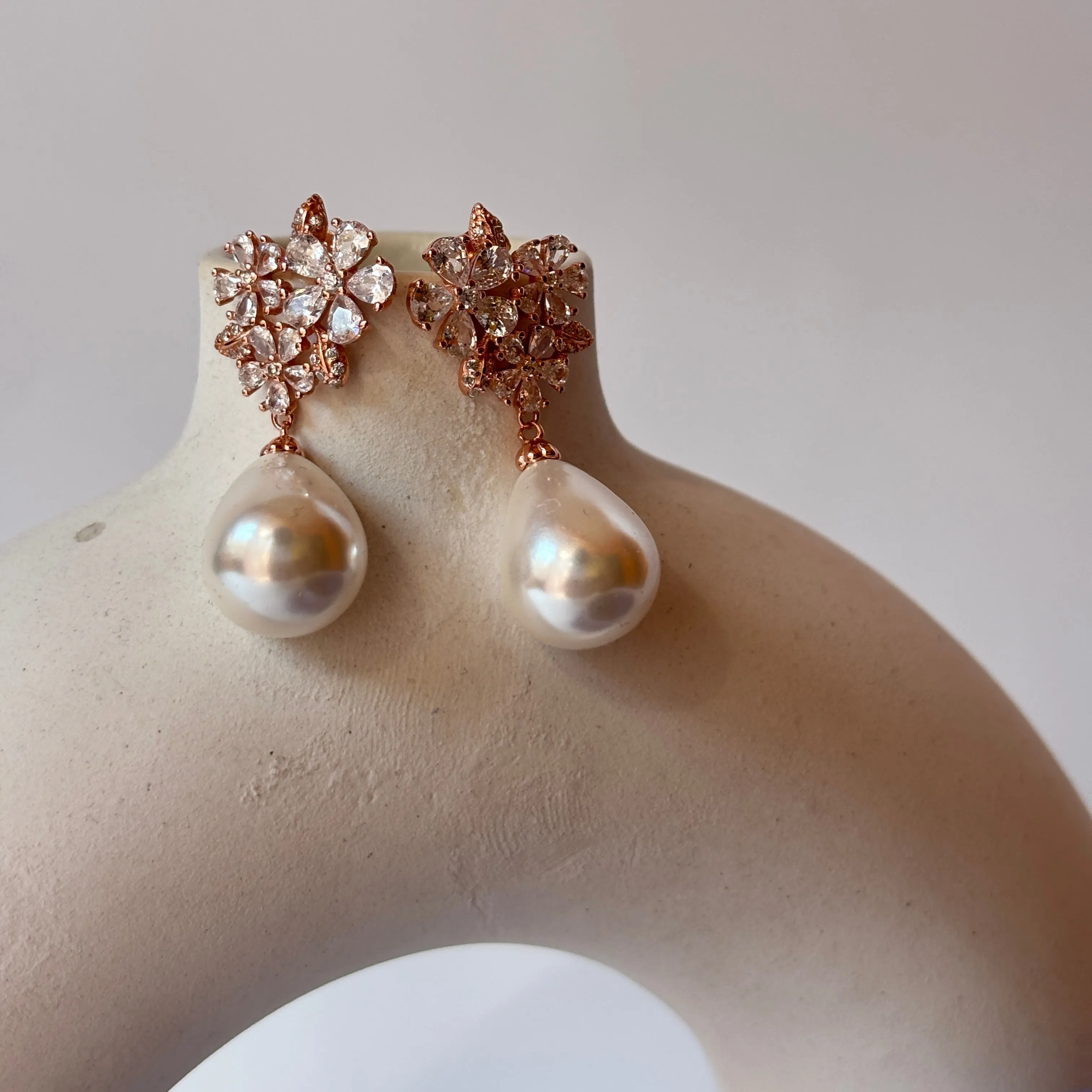 92.5 Silver Frosty Pearl Drop Rhinestone Earrings