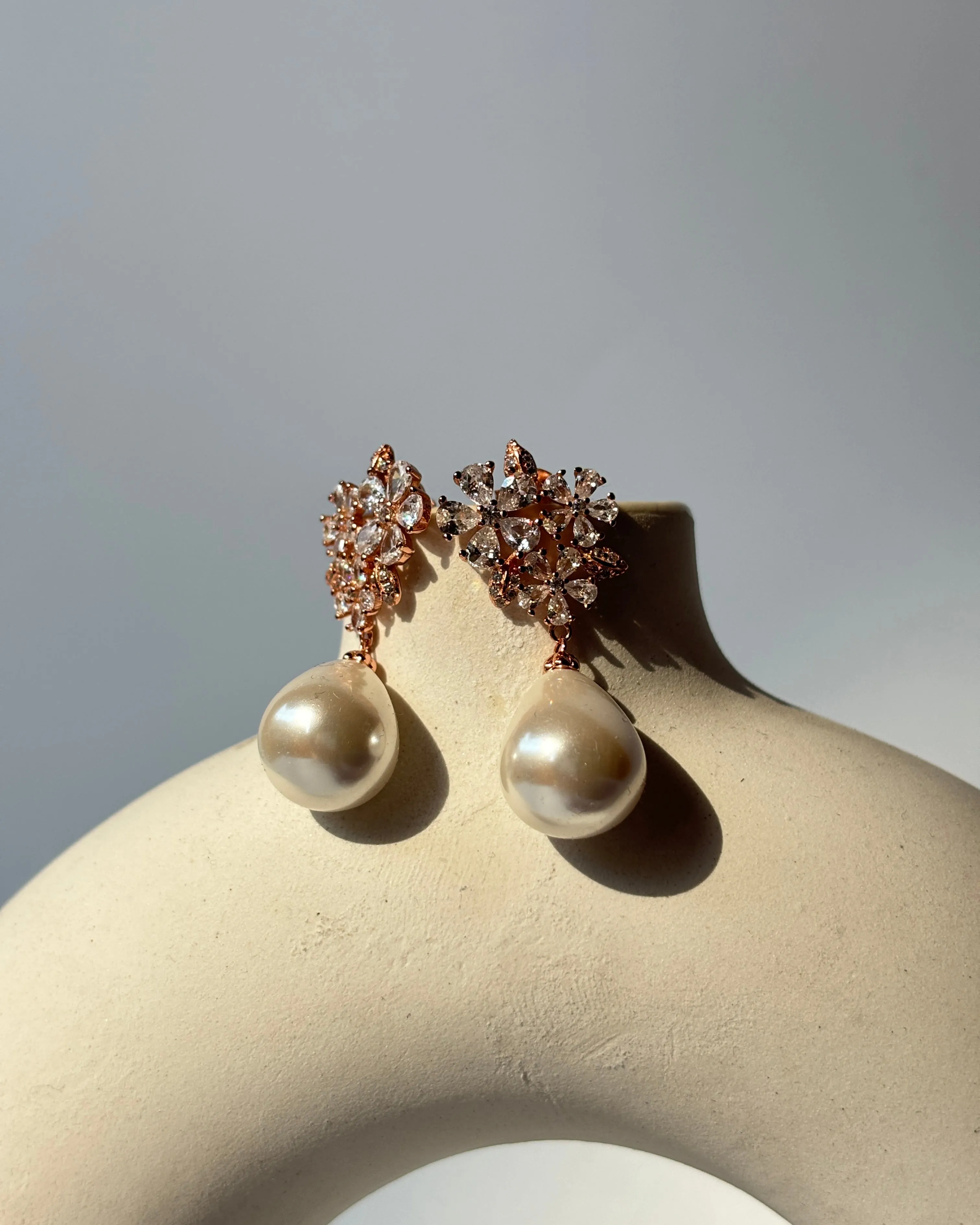 92.5 Silver Frosty Pearl Drop Rhinestone Earrings