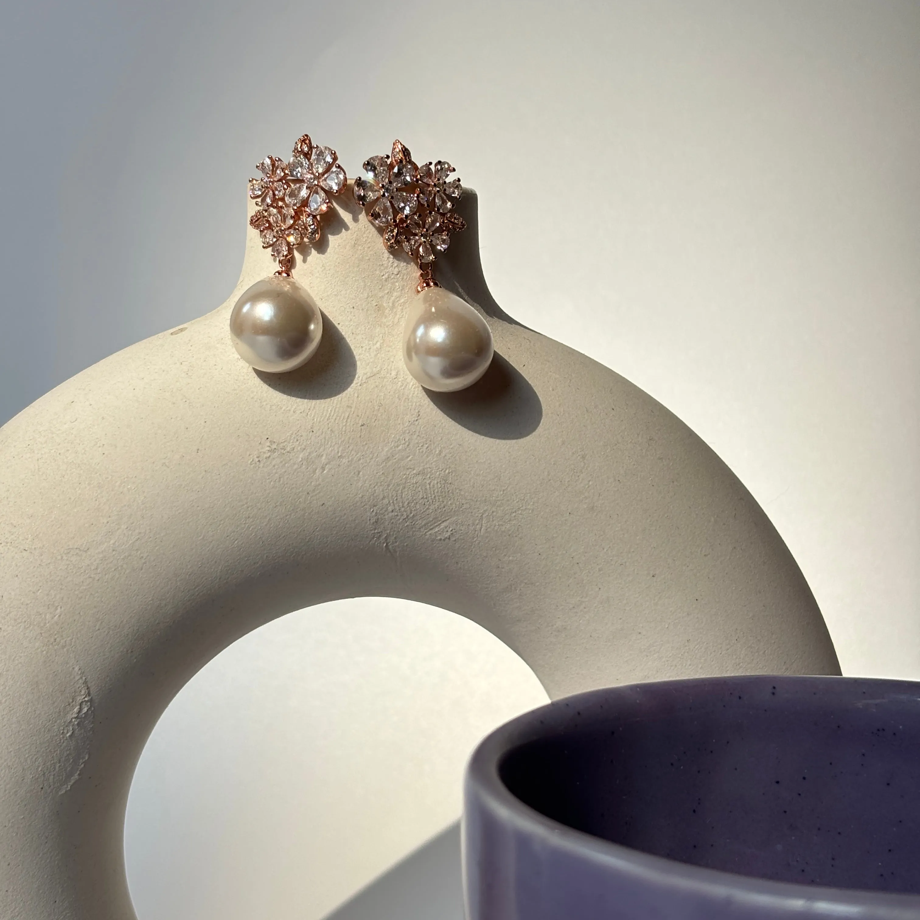 92.5 Silver Frosty Pearl Drop Rhinestone Earrings