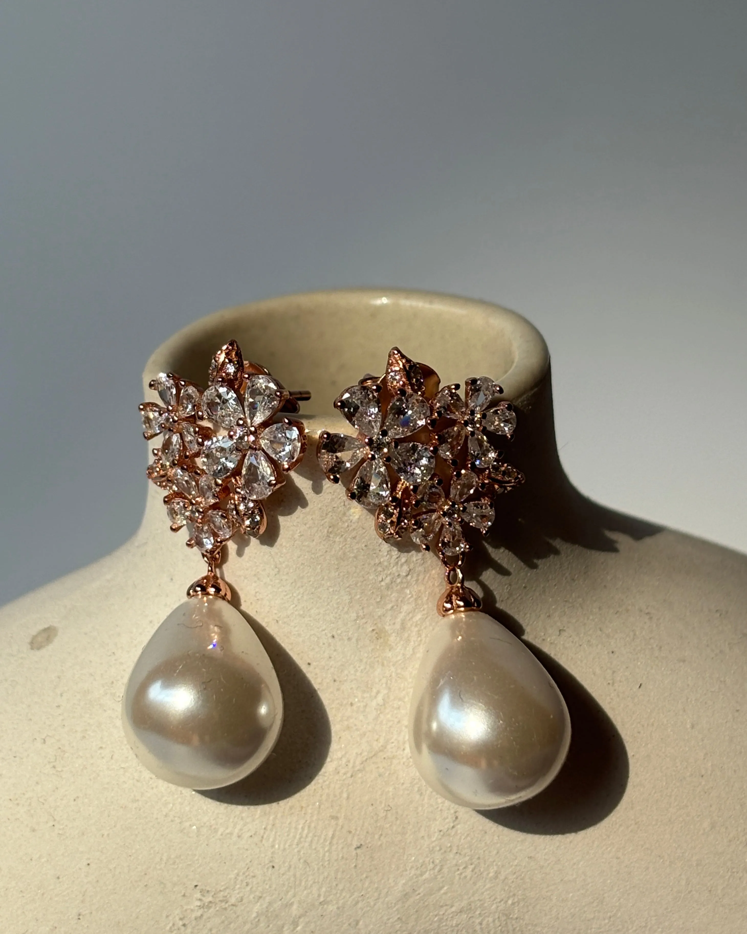 92.5 Silver Frosty Pearl Drop Rhinestone Earrings