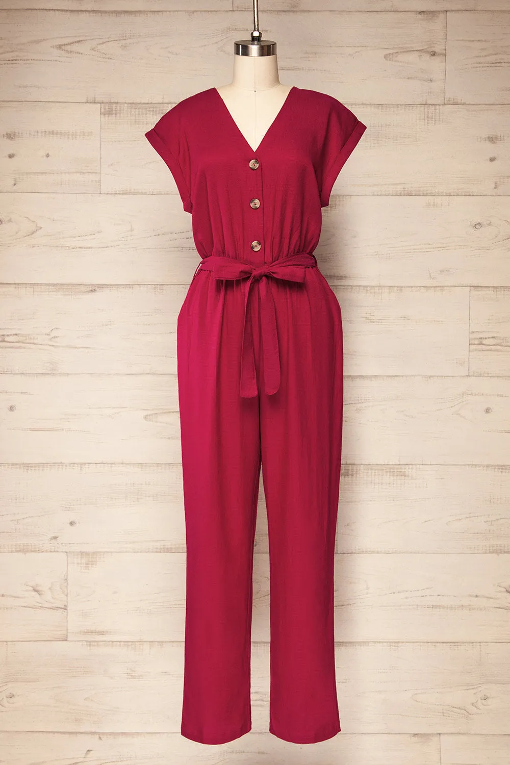 Aisling | Red Loose Fitting Jumpsuit w/ Belt