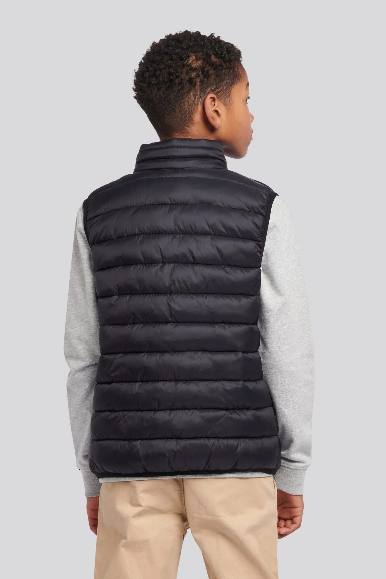 Boys Bound Quilted Gilet in Black Bright White DHM