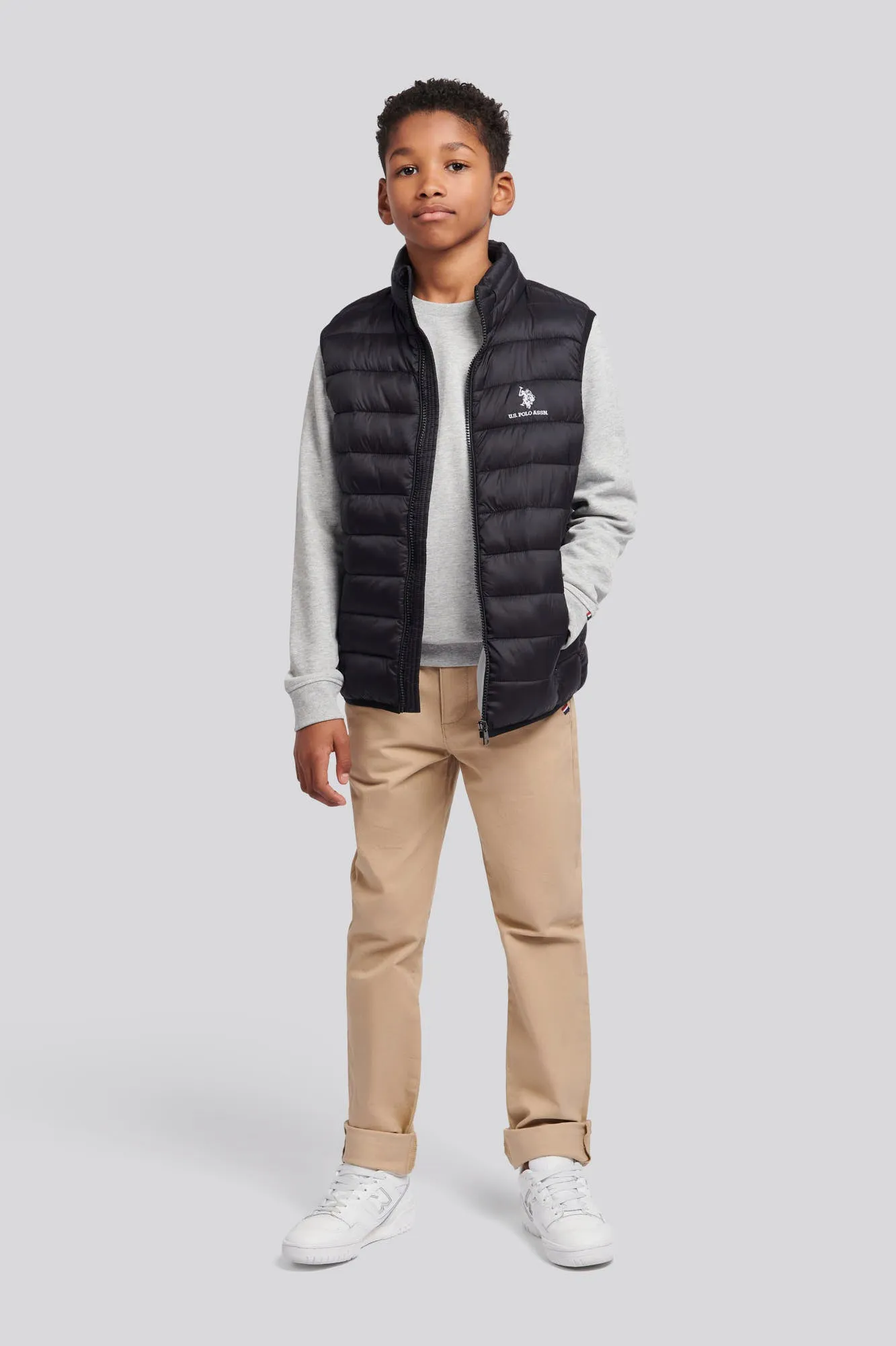 Boys Bound Quilted Gilet in Black Bright White DHM