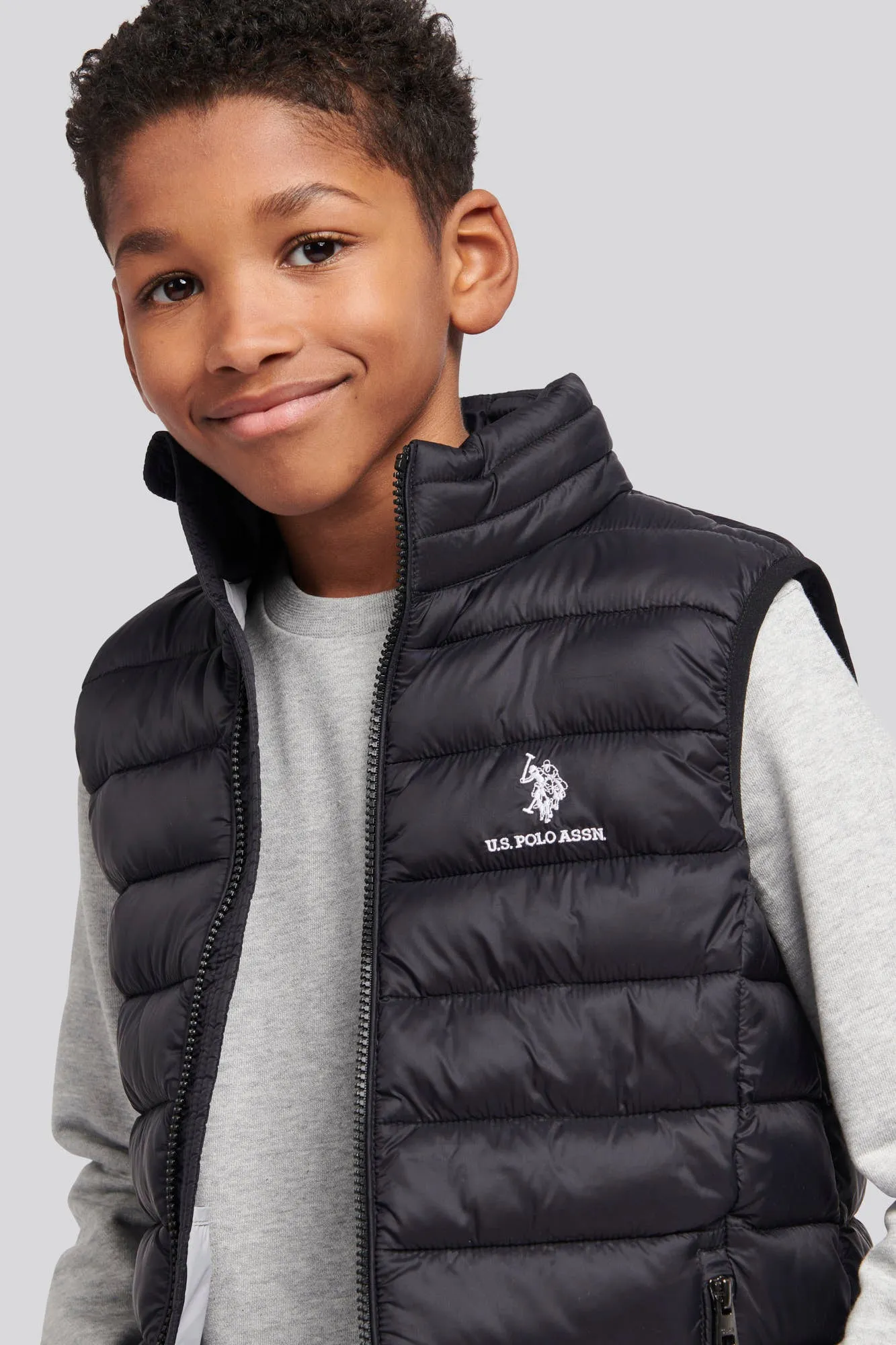 Boys Bound Quilted Gilet in Black Bright White DHM