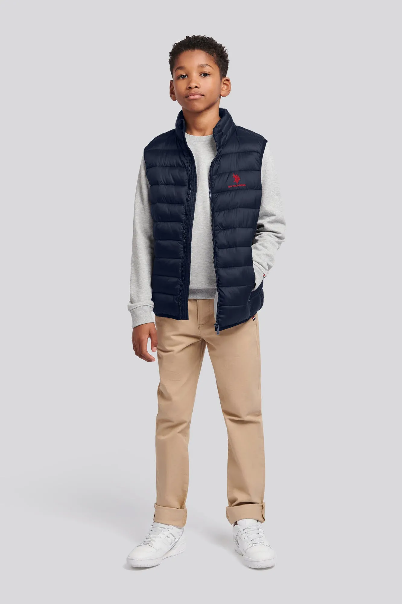 Boys Bound Quilted Gilet in Dark Sapphire Navy / Haute Red DHM