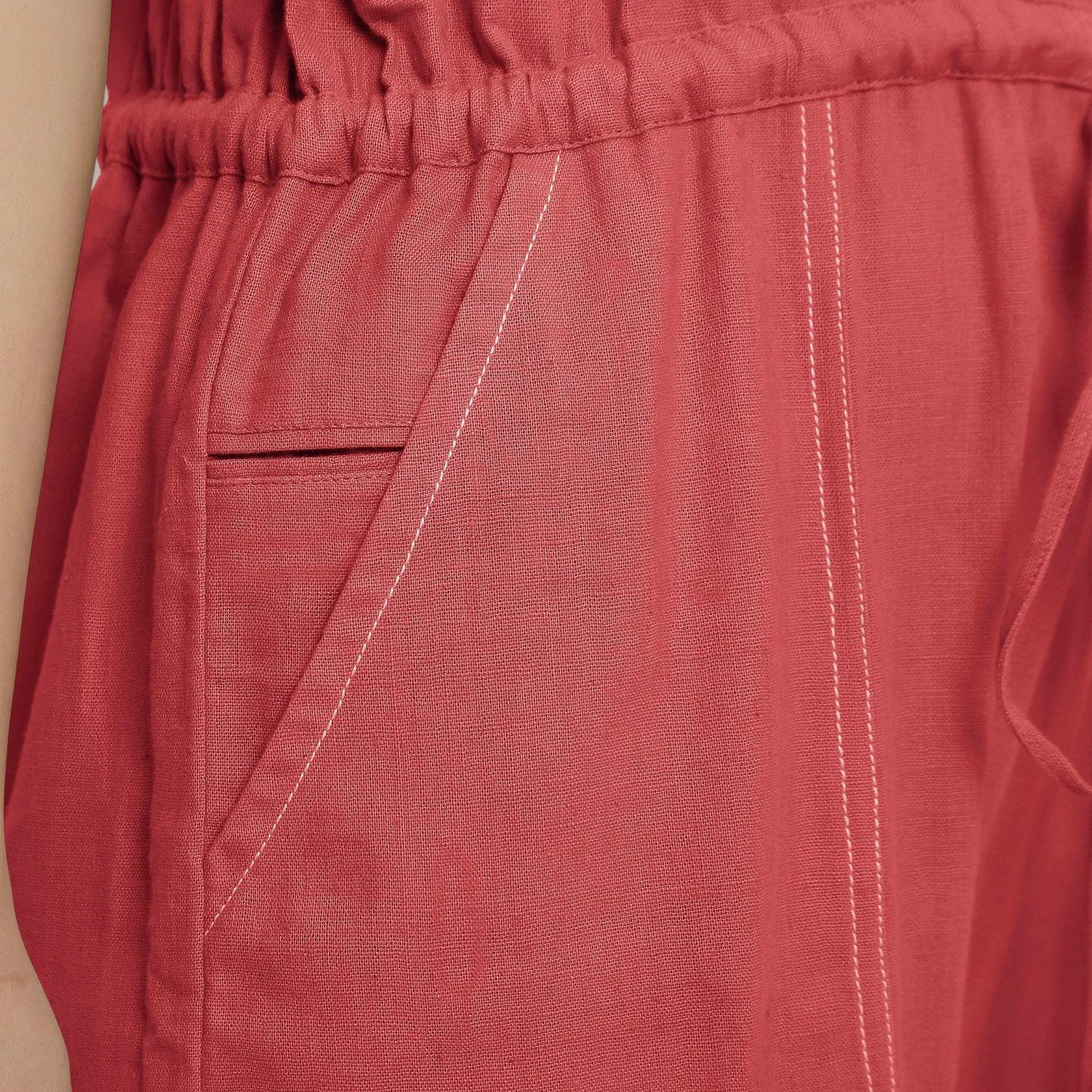 Brick Red Vegetable Dyed Cotton High-Rise Wide Legged Jumpsuit