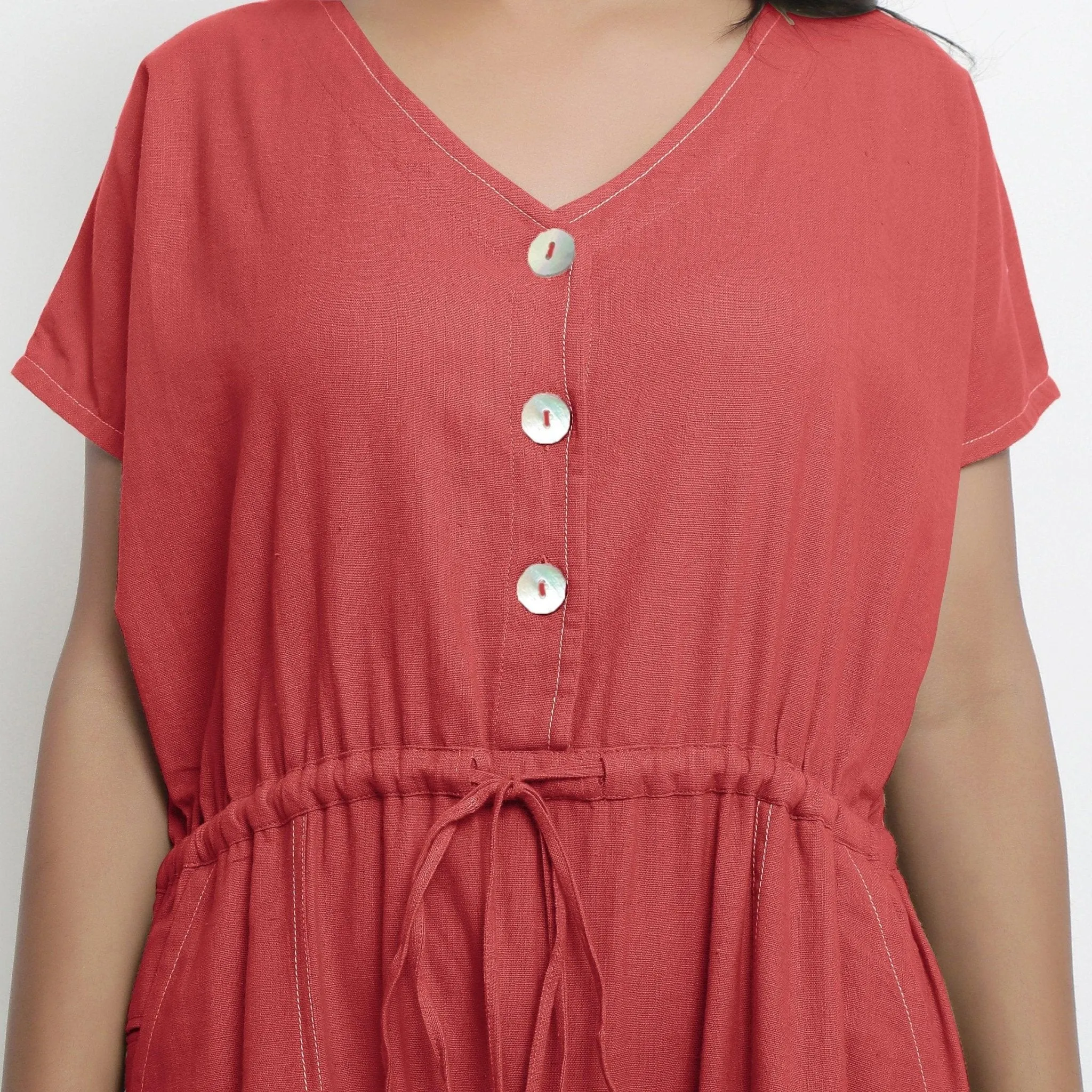 Brick Red Vegetable Dyed Cotton High-Rise Wide Legged Jumpsuit