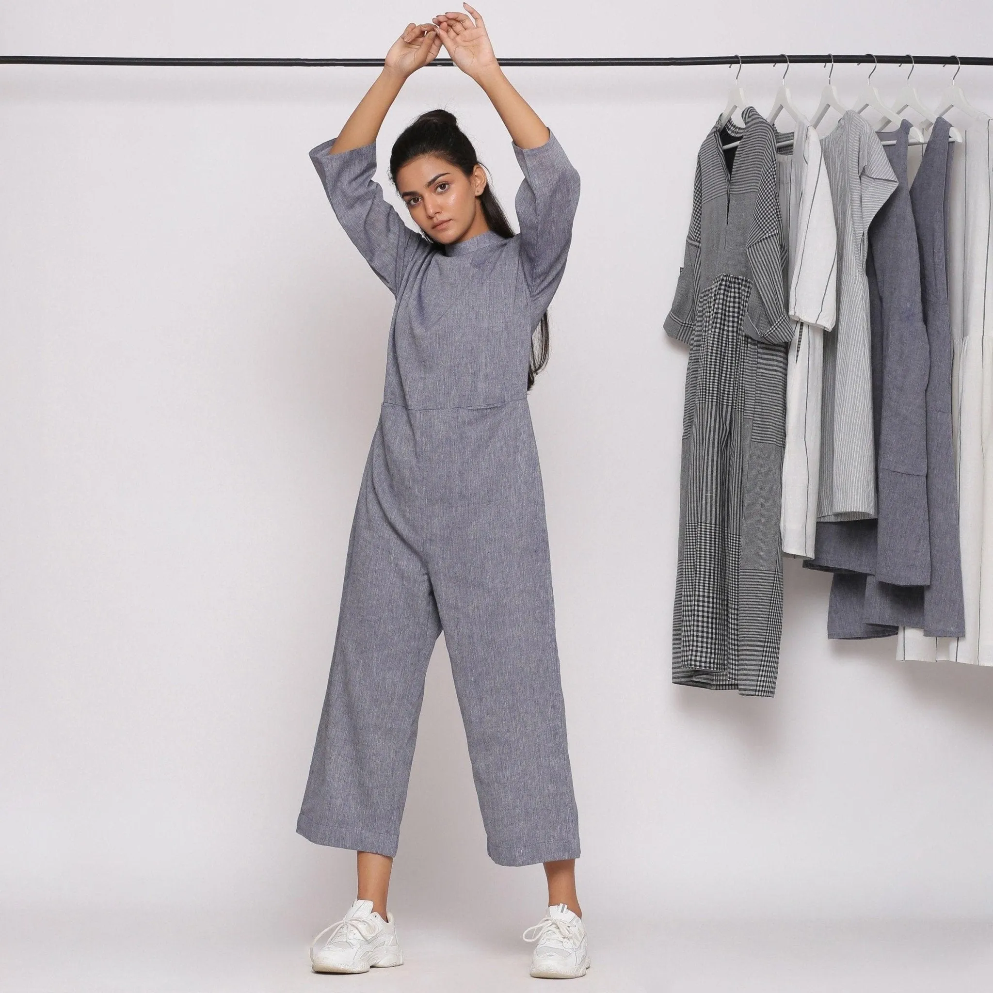Charcoal Grey Handspun Cotton High Neck Jumpsuit