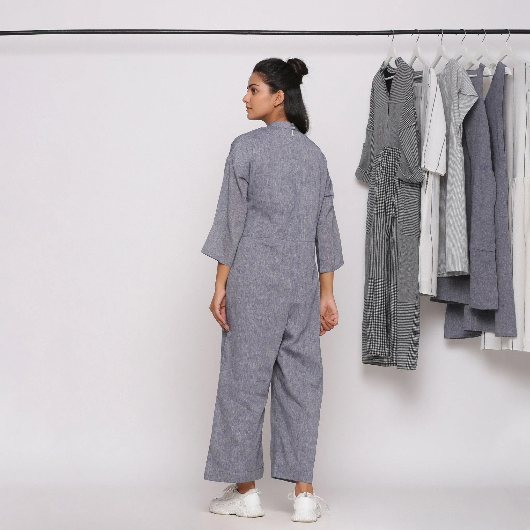 Charcoal Grey Handspun Cotton High Neck Jumpsuit