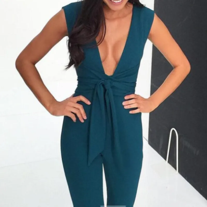 Deep V-Neck Fitted Jumpsuit