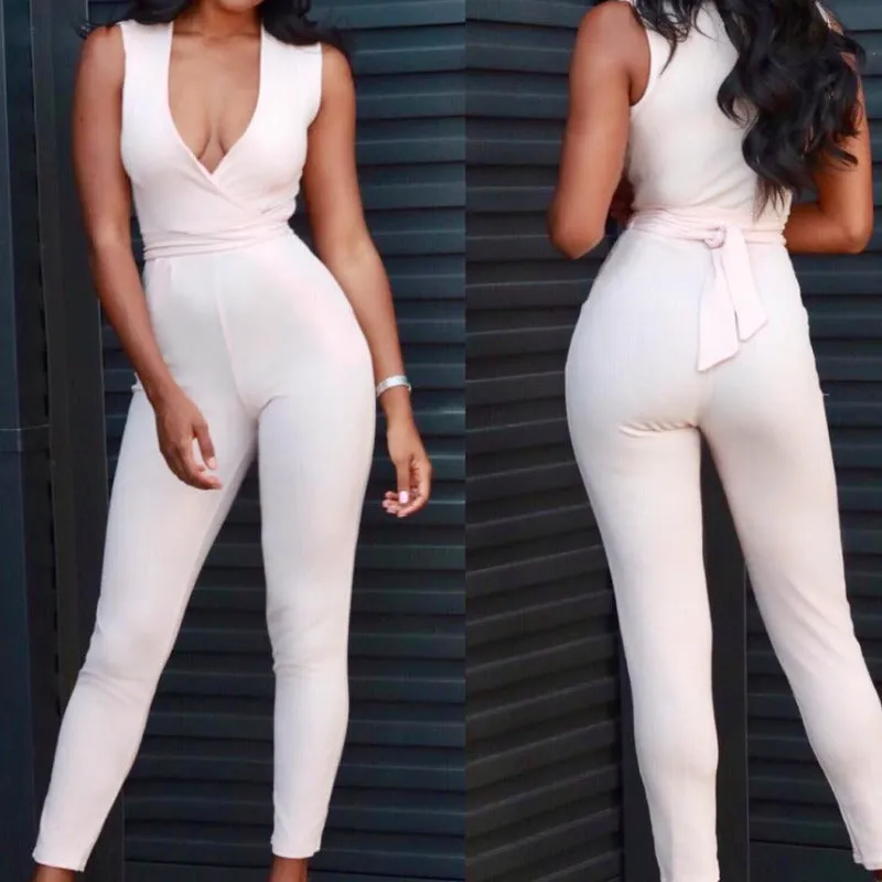 Deep V-Neck Fitted Jumpsuit