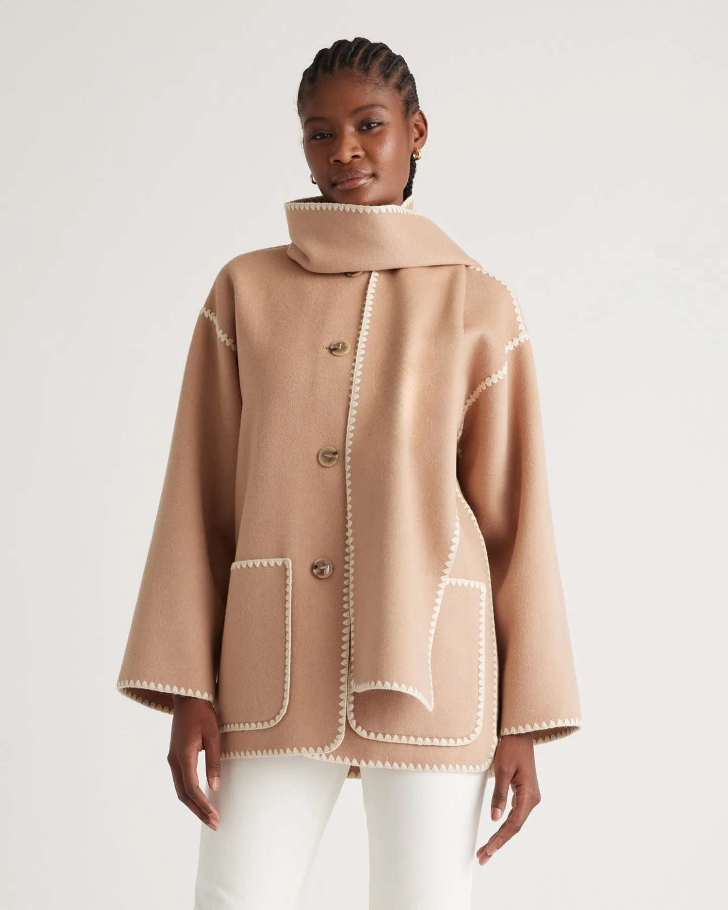 Double-Faced Merino Wool Scarf Coat