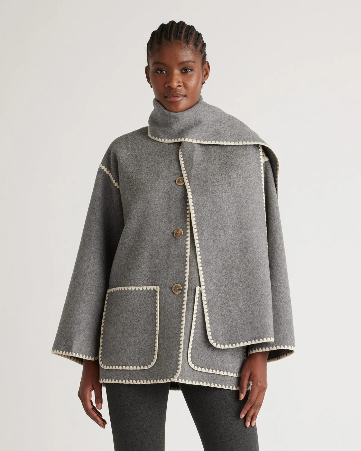 Double-Faced Merino Wool Scarf Coat