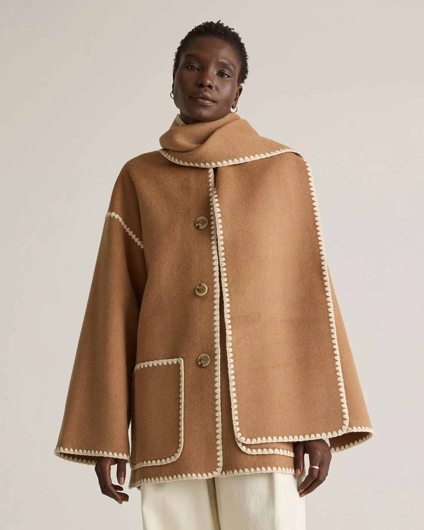 Double-Faced Merino Wool Scarf Coat