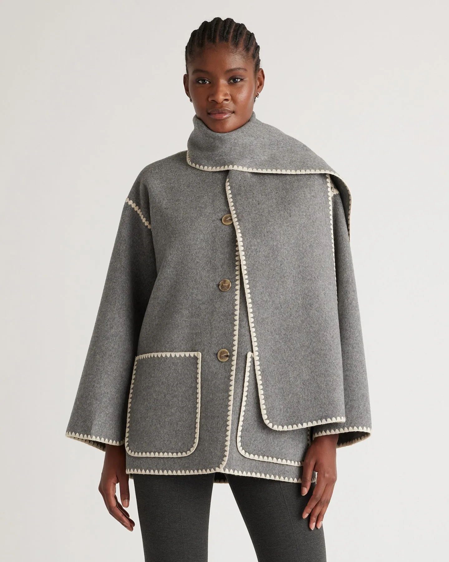Double-Faced Merino Wool Scarf Coat