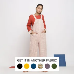 Ecru and Brick Red Striped Vegetable Dyed Cotton Pinafore Jumpsuit