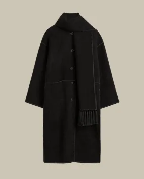 Embroidered Scarf Coat Black