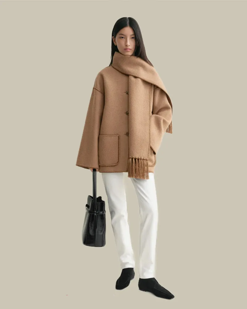 Embroidered Scarf Jacket Camel