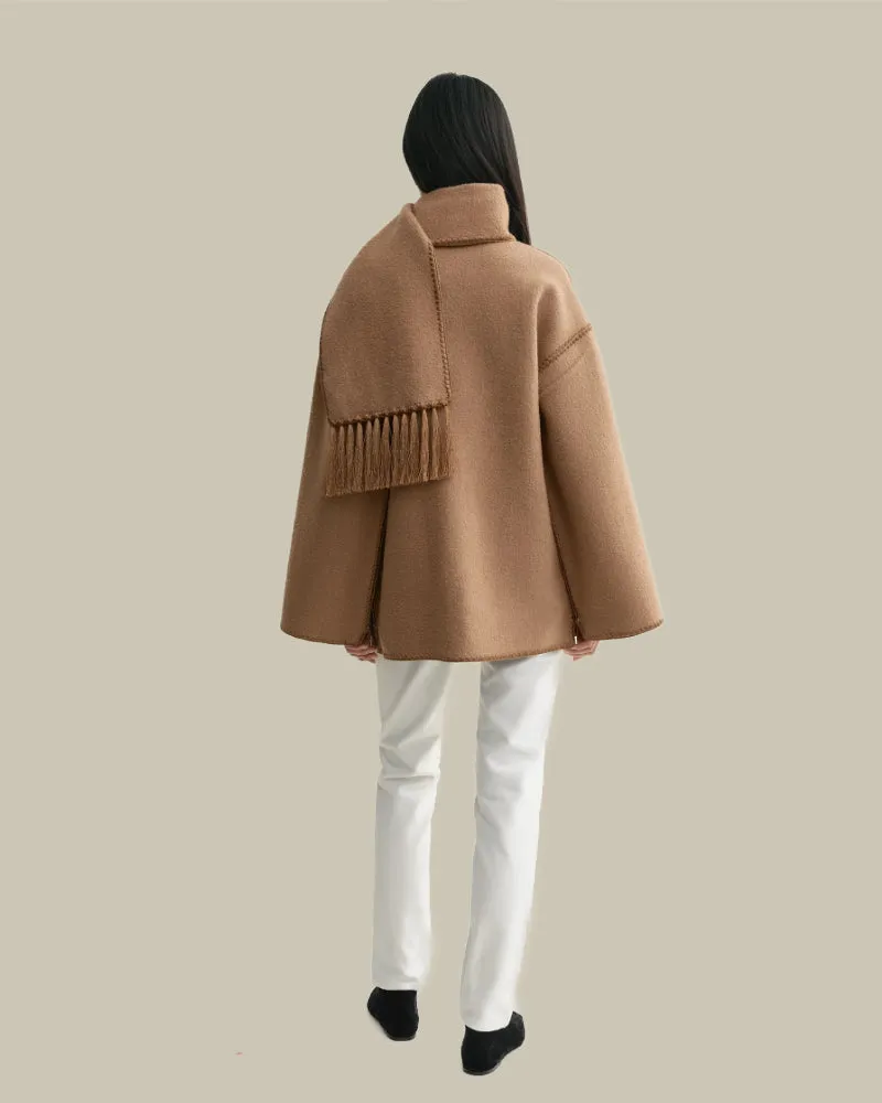 Embroidered Scarf Jacket Camel