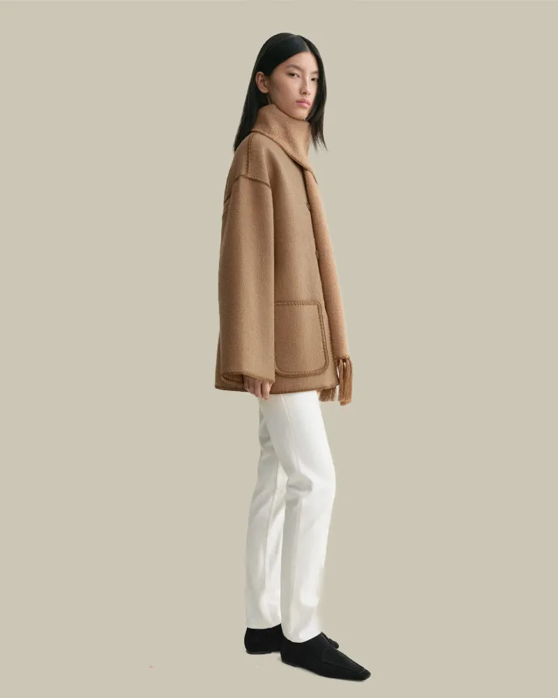 Embroidered Scarf Jacket Camel