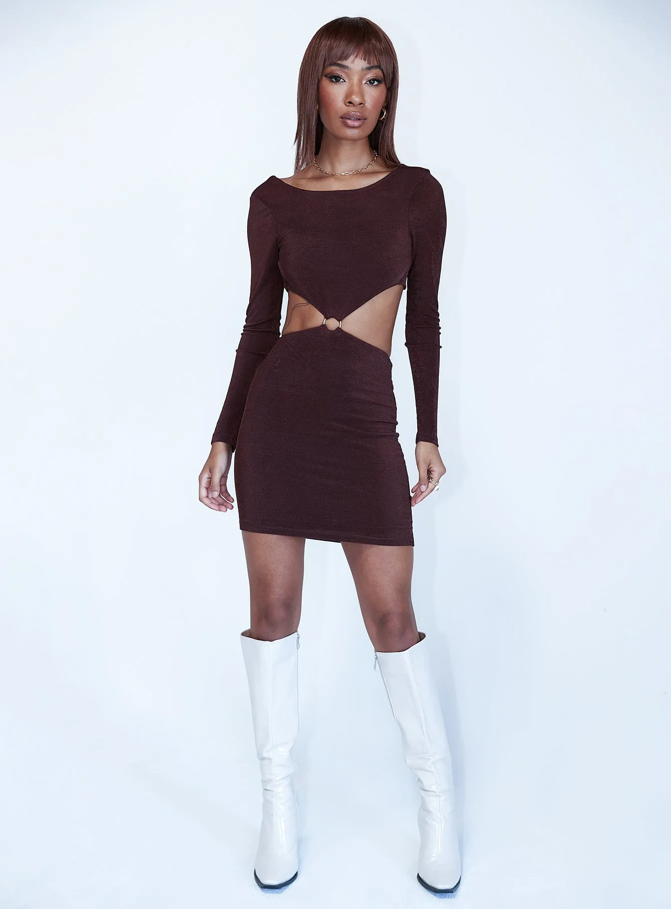 Henley Mini Dress Brown