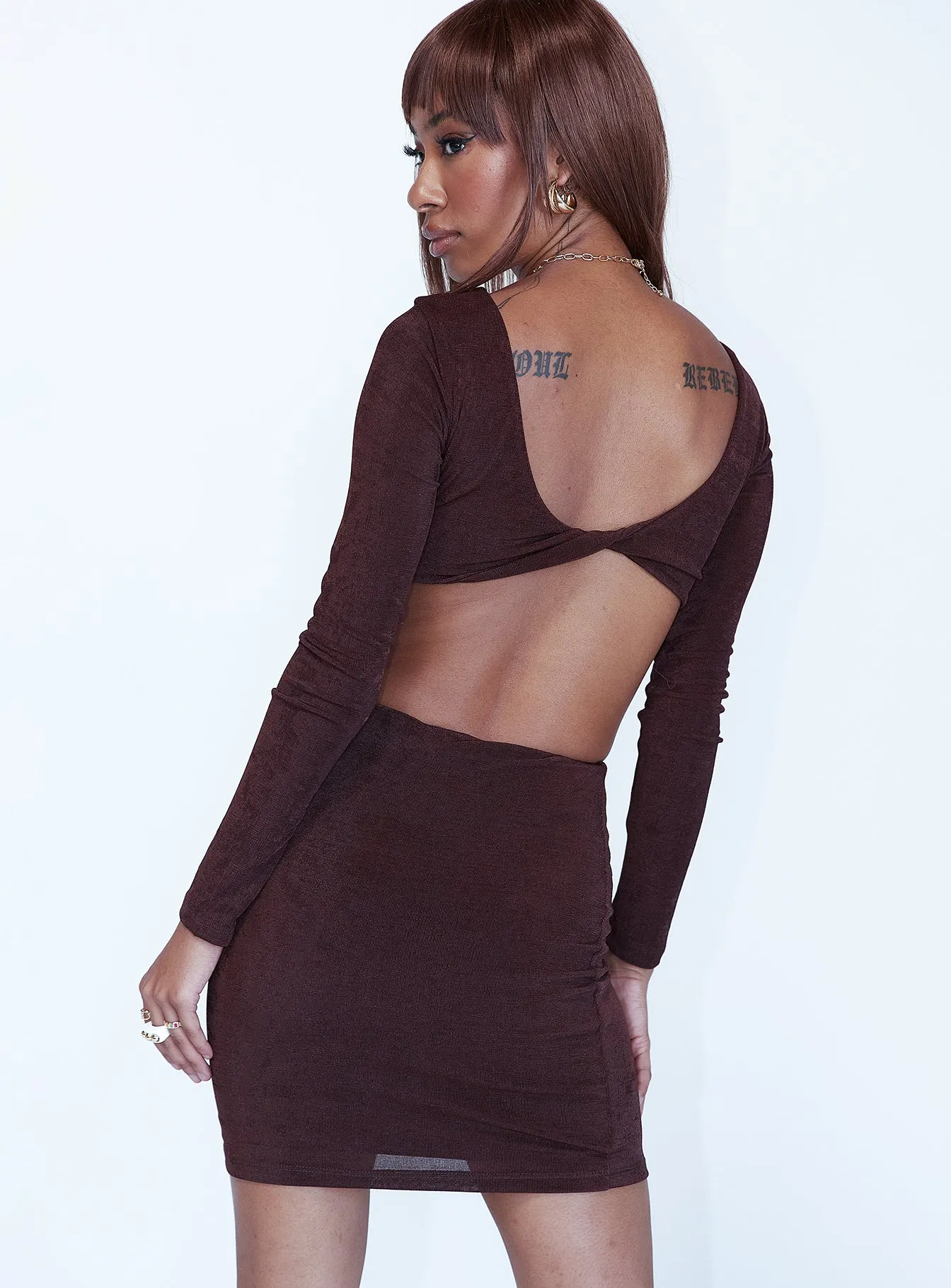 Henley Mini Dress Brown