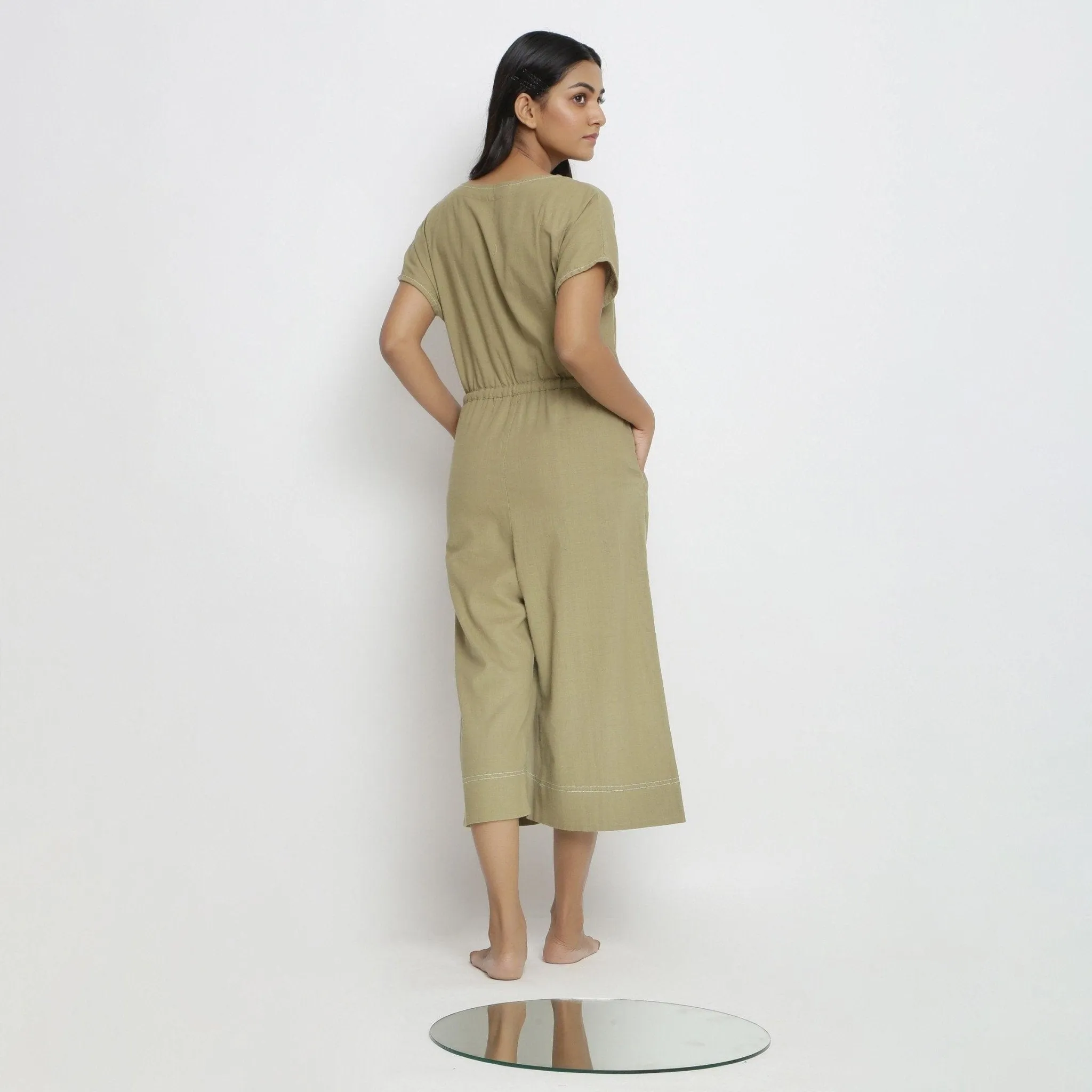 Khakhi Green 100% Cotton Button-Down Jumpsuit