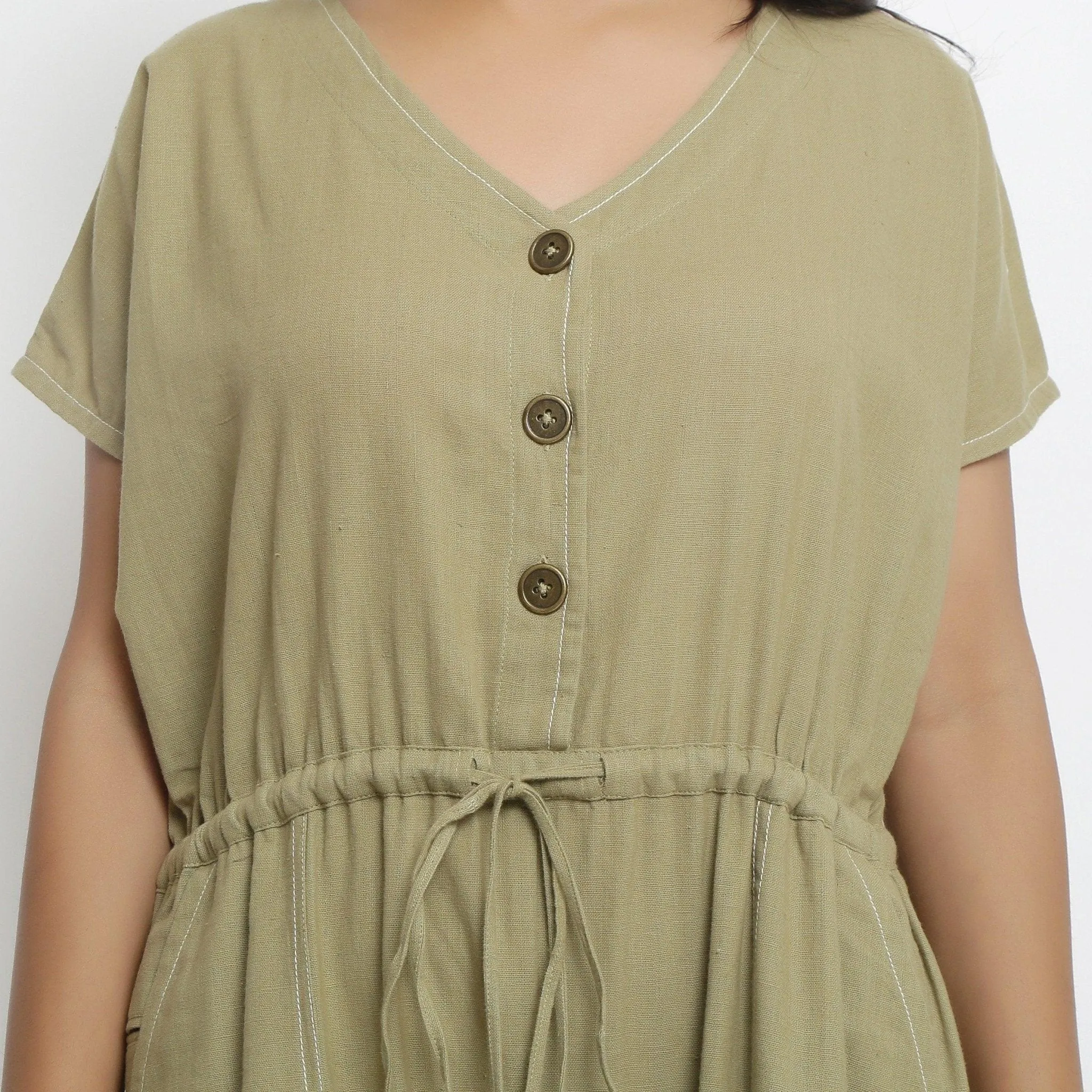 Khakhi Green 100% Cotton Button-Down Jumpsuit