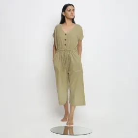 Khakhi Green 100% Cotton Button-Down Jumpsuit