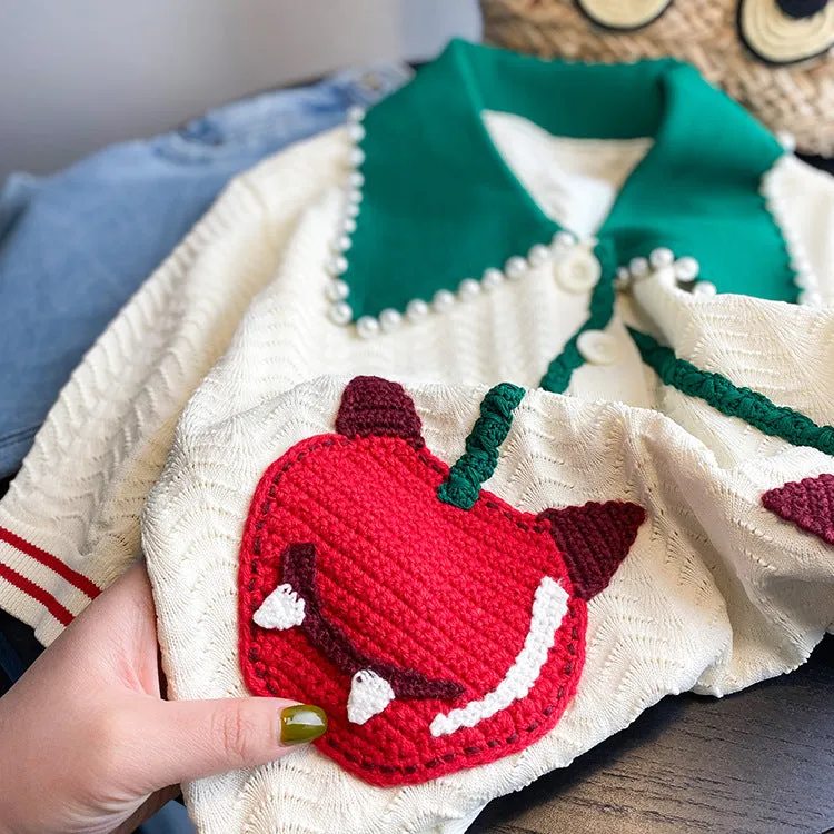kPop movie star French design knitwear for summer retro style knited cardigan outfit cherries deco