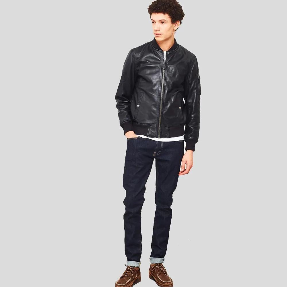 Leon Black Bomber Genuine Leather Jacket