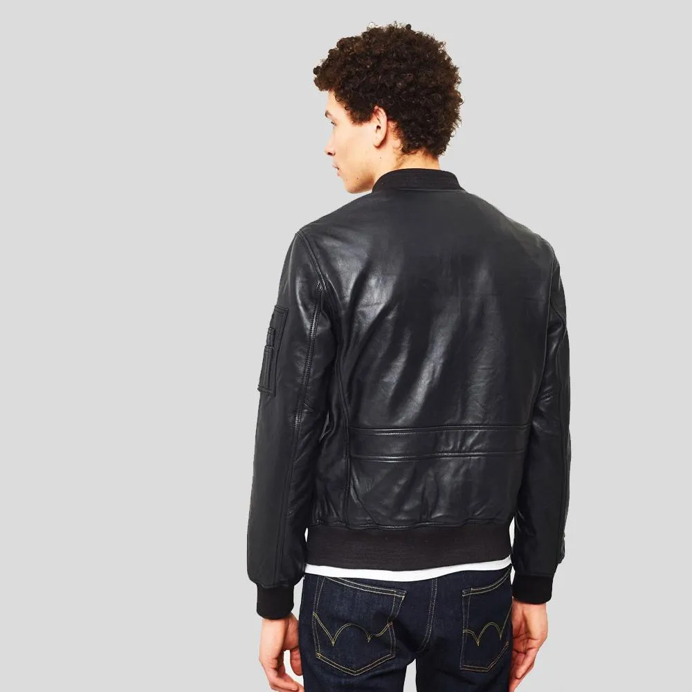 Leon Black Bomber Genuine Leather Jacket