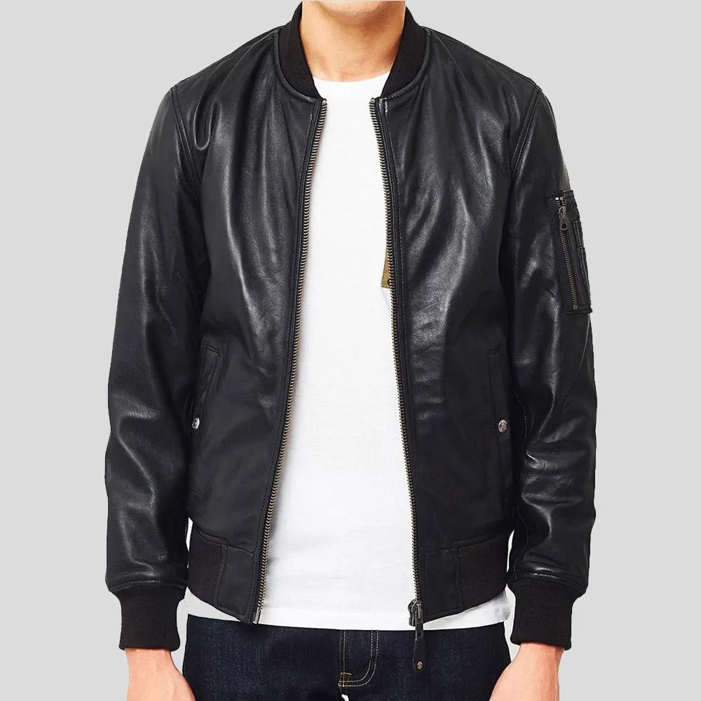 Leon Black Bomber Genuine Leather Jacket