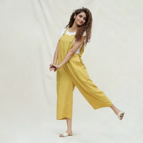 Light Yellow 100% Cotton Midi Dungaree Jumpsuit