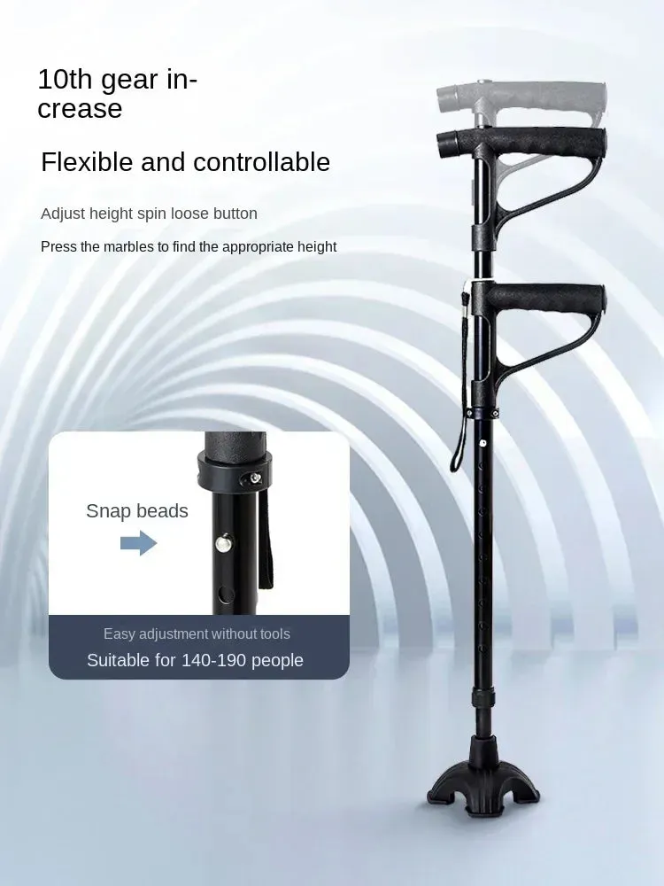 Lightweight Elderly Crutch, Adjustable Telescopic Height Four-Legged Anti-Slip Cane,LED Lighting Assistance,Enhanced Walking Aid