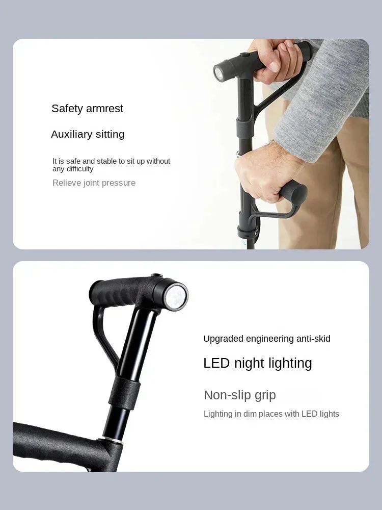 Lightweight Elderly Crutch, Adjustable Telescopic Height Four-Legged Anti-Slip Cane,LED Lighting Assistance,Enhanced Walking Aid
