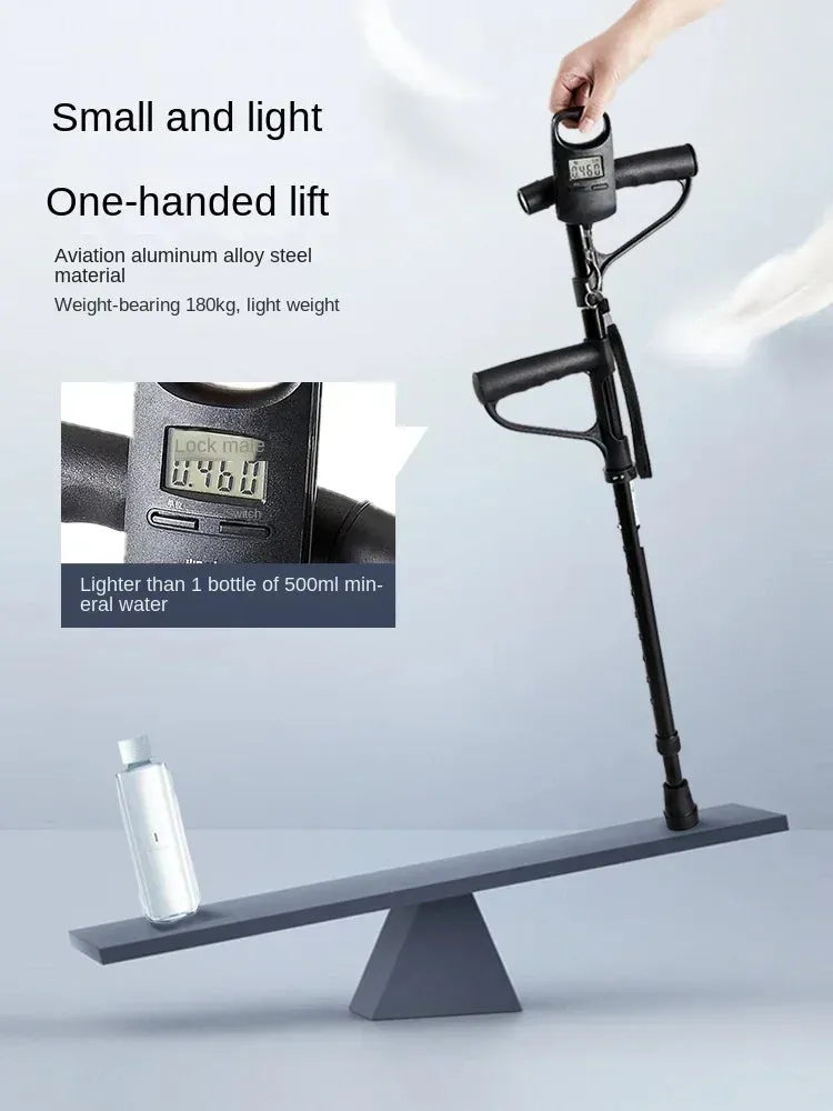 Lightweight Elderly Crutch, Adjustable Telescopic Height Four-Legged Anti-Slip Cane,LED Lighting Assistance,Enhanced Walking Aid