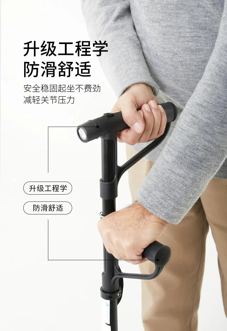 Lightweight Elderly Crutch, Adjustable Telescopic Height Four-Legged Anti-Slip Cane,LED Lighting Assistance,Enhanced Walking Aid