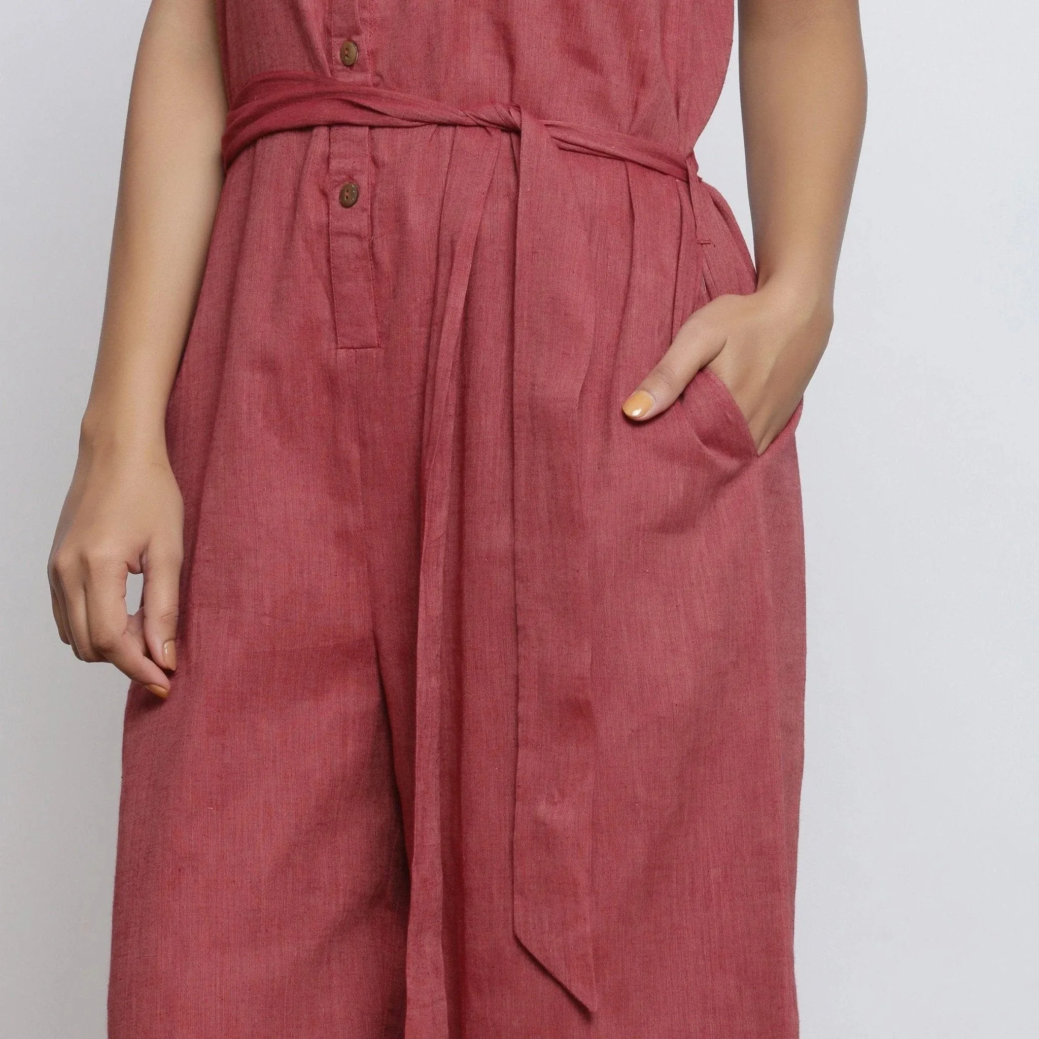 Maroon Cotton Muslin Ankle Length Butterfly Sleeves Jumpsuit