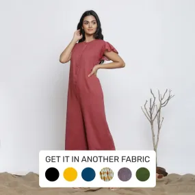 Maroon Cotton Muslin Ankle Length Butterfly Sleeves Jumpsuit
