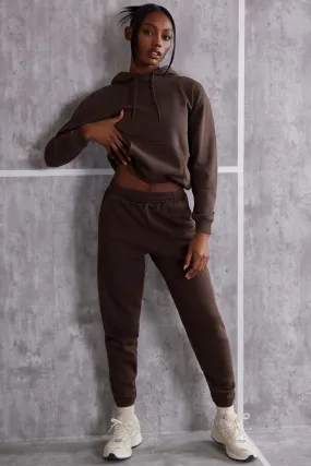 Petite High Waist Cuffed Joggers in Brown