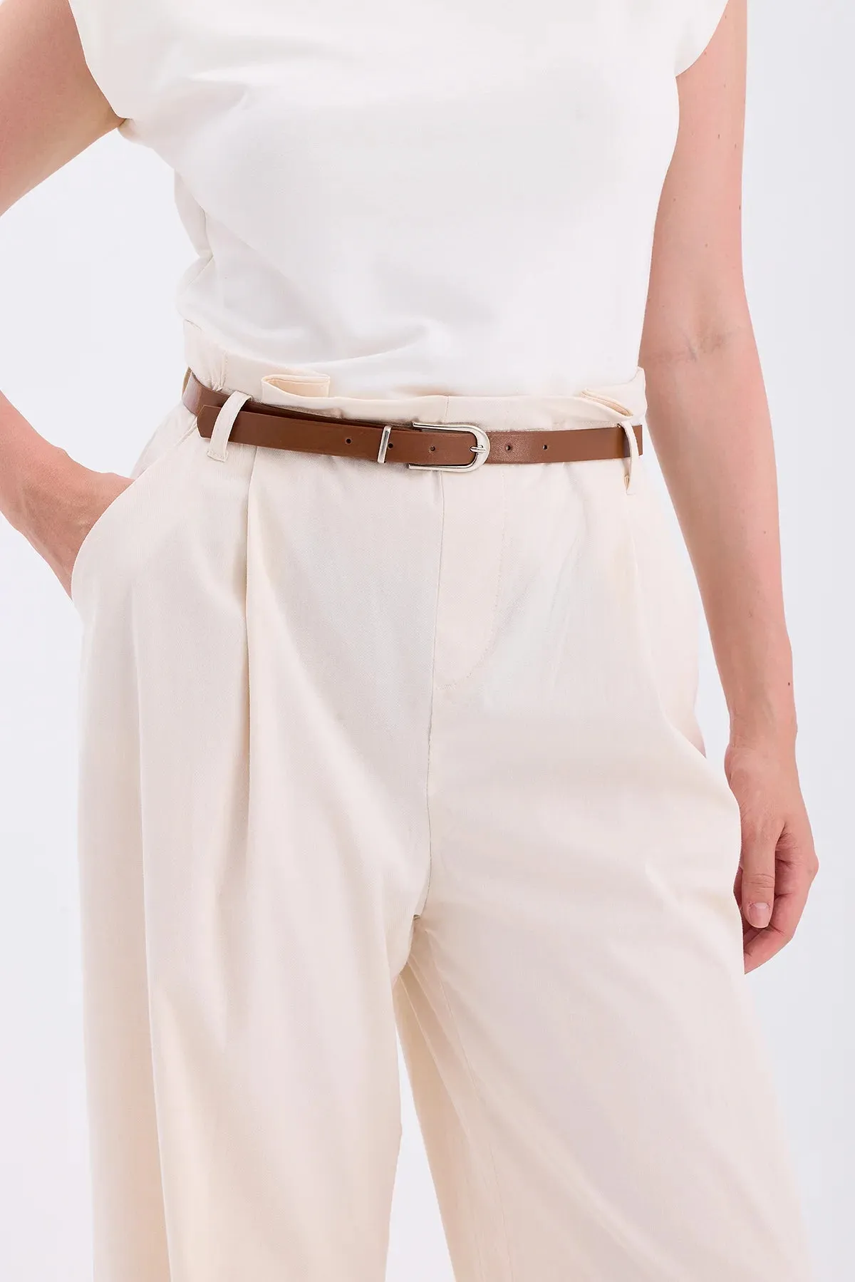 Piece Detailed Belted Jumpsuit Beige