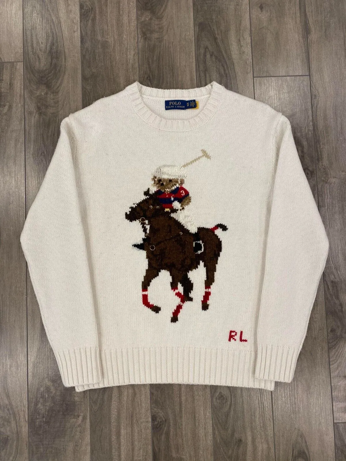 Polo Ralph Lauren Polo Bear Sweater Mens XS White Knit Big Pony