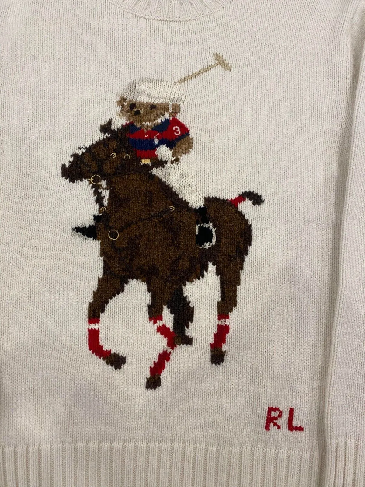 Polo Ralph Lauren Polo Bear Sweater Mens XS White Knit Big Pony