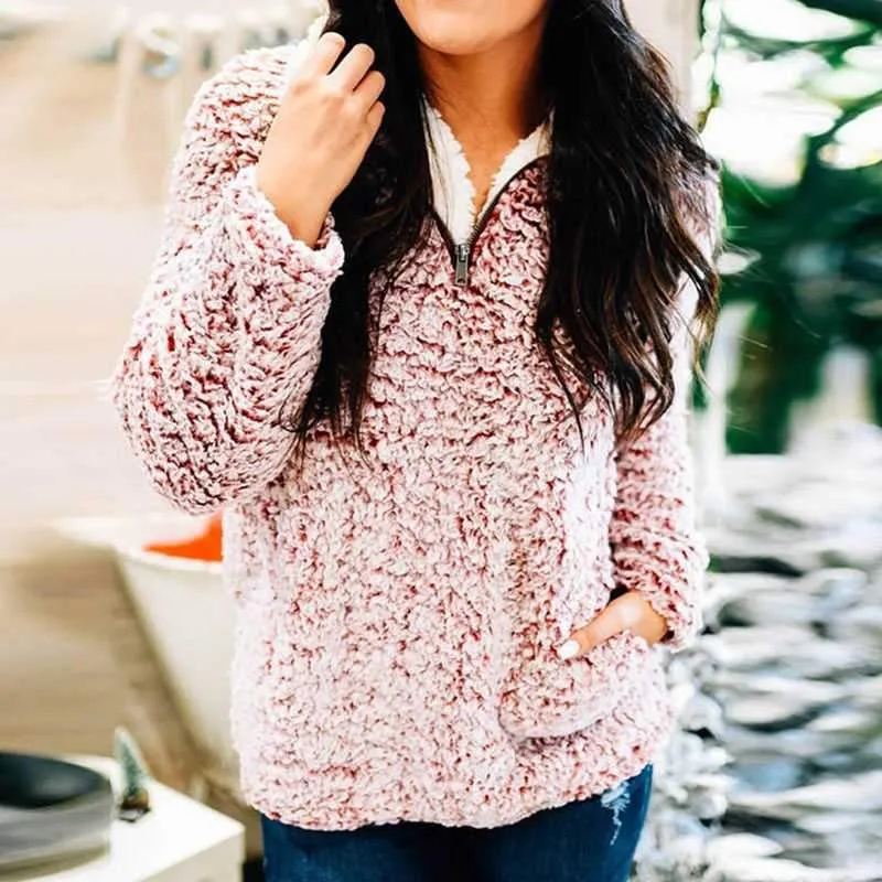 Quarter Sherpa Fleece Polo Teddy Bear Better Sweater Pullover