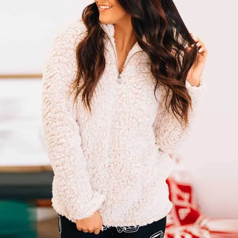 Quarter Sherpa Fleece Polo Teddy Bear Better Sweater Pullover